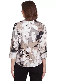 Petite Romancing The Stone Shadow Leaf Knit Shirt
