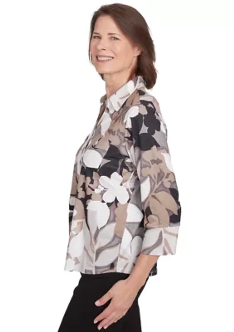 Petite Romancing The Stone Shadow Leaf Knit Shirt