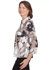 Petite Romancing The Stone Shadow Leaf Knit Shirt