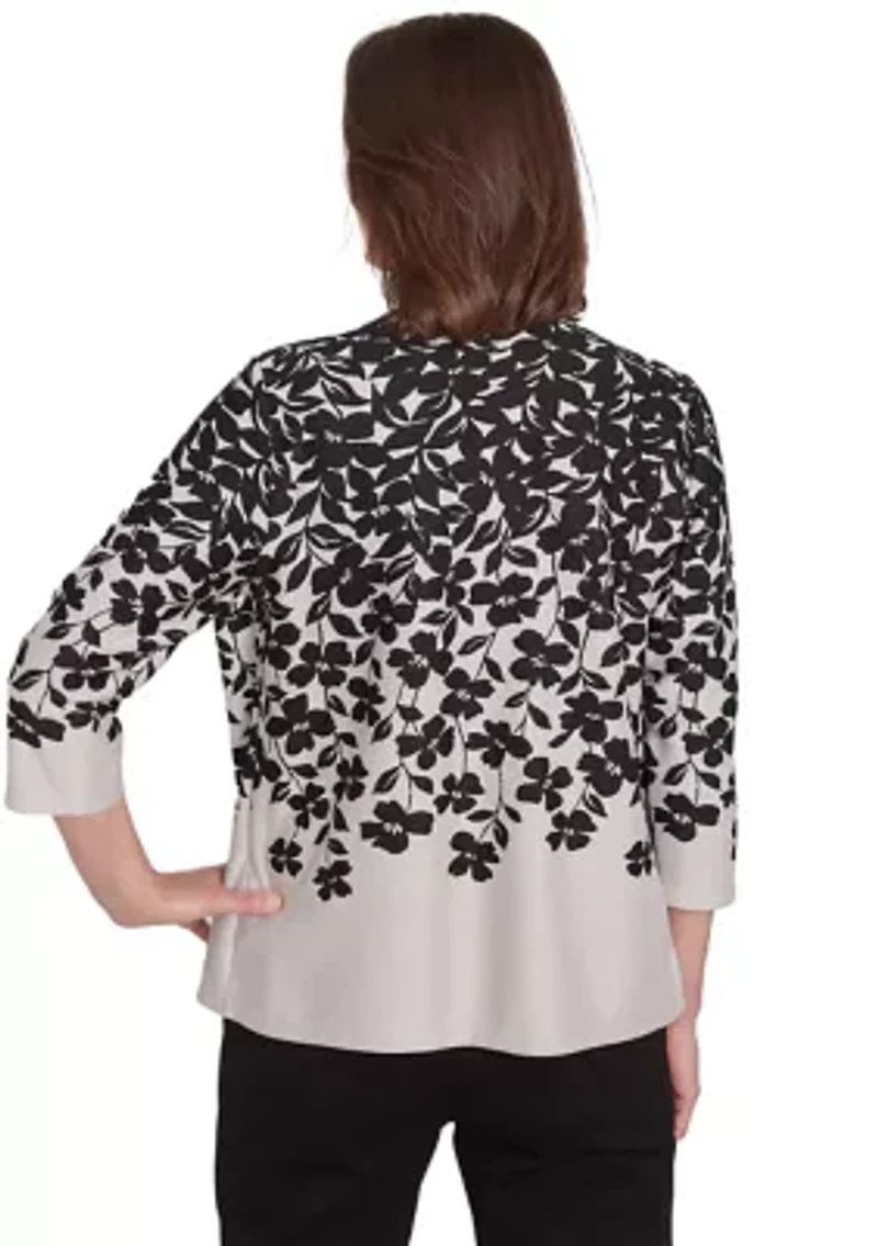 Petite Romancing The Stone Cascade Leaves Printed 2Fer Cardigan