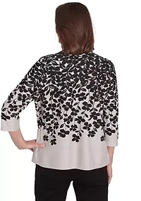 Petite Romancing The Stone Cascade Leaves Printed 2Fer Cardigan