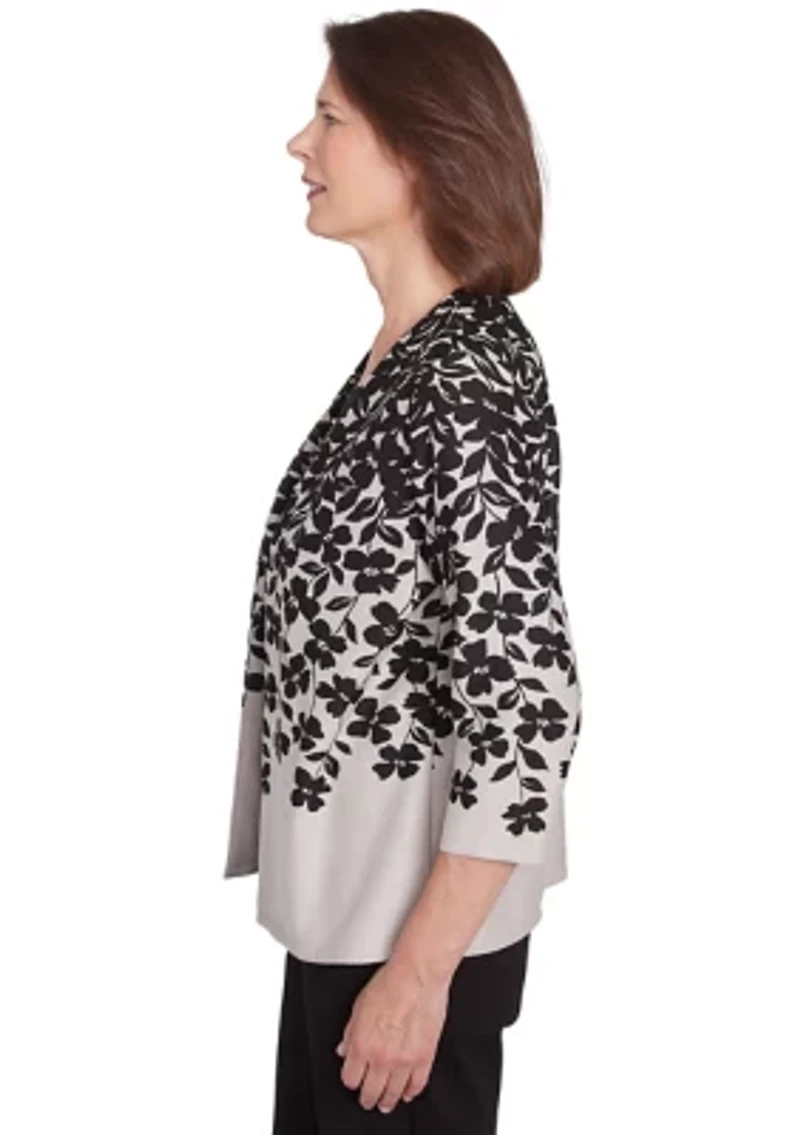 Petite Romancing The Stone Cascade Leaves Printed 2Fer Cardigan
