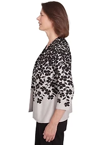Petite Romancing The Stone Cascade Leaves Printed 2Fer Cardigan