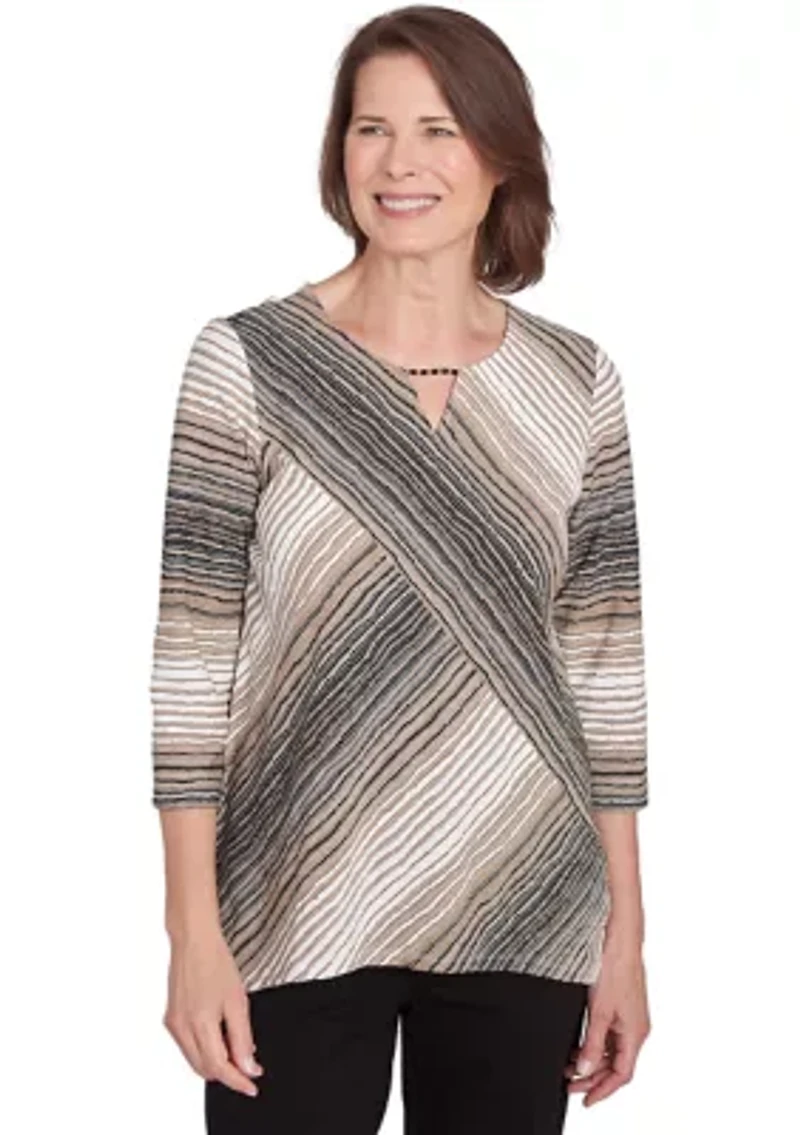 Petite Romancing The Stone Spliced Texture Stripe Top