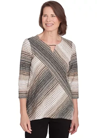 Petite Romancing The Stone Spliced Texture Stripe Top