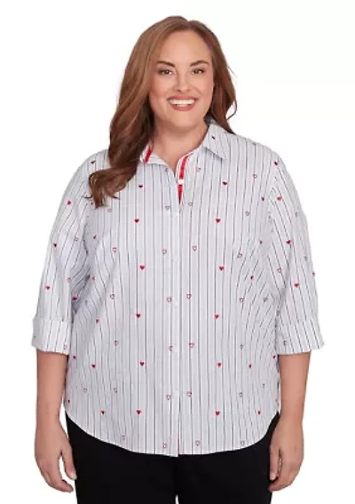 Plus Embroidered Button Down Woven Shirt