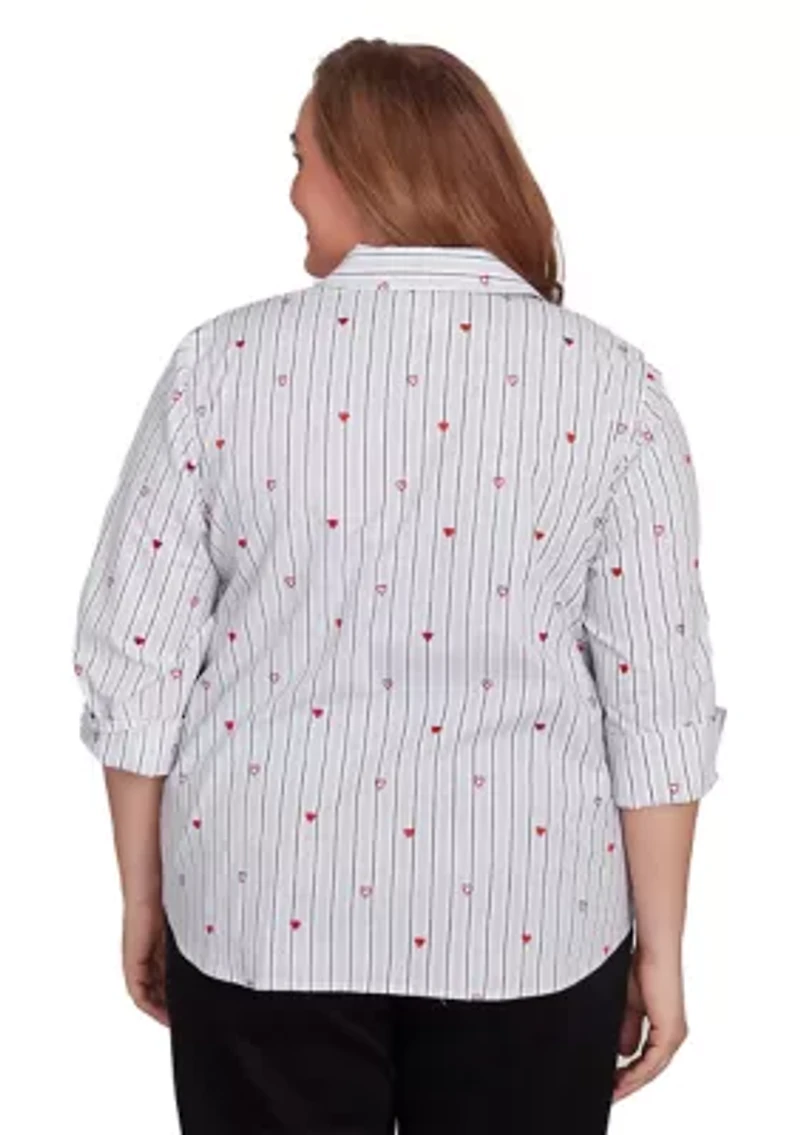 Plus Embroidered Button Down Woven Shirt