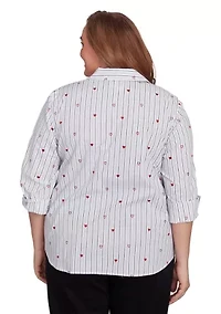 Plus Embroidered Button Down Woven Shirt