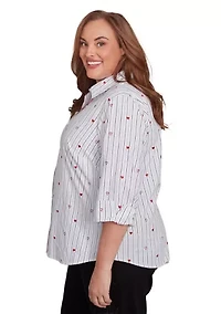 Plus Embroidered Button Down Woven Shirt