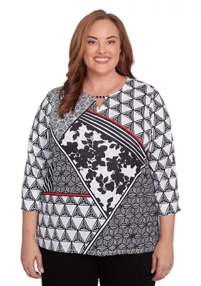 Plus Geometric Patchwork Knit Top