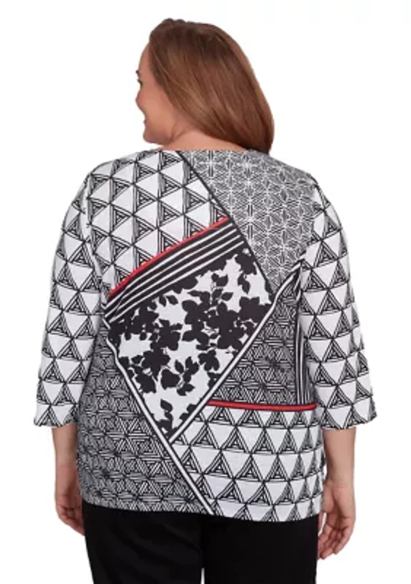 Plus Geometric Patchwork Knit Top