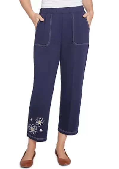 Women's Block Island Embroidered Daisies Ankle Pants