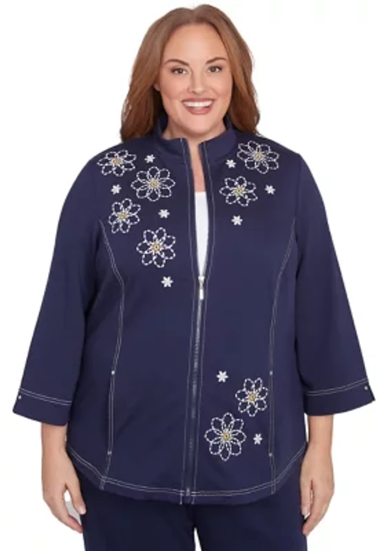 Plus Block Island Embroidered Daisy Jacket