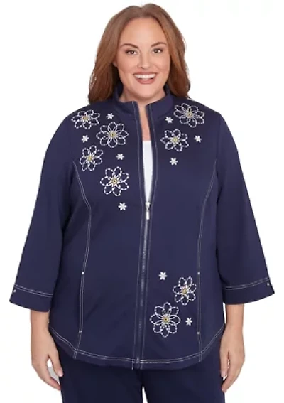 Plus Block Island Embroidered Daisy Jacket