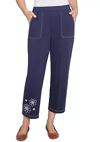Petite Block Island Embroidered Daisies Ankle Pants