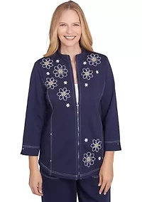 Petite Block Island Embroidered Daisy Jacket