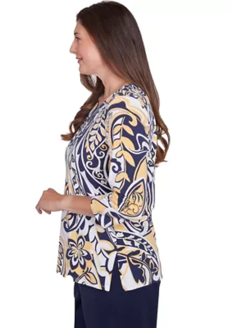 Petite Block Island Drama Paisley Top