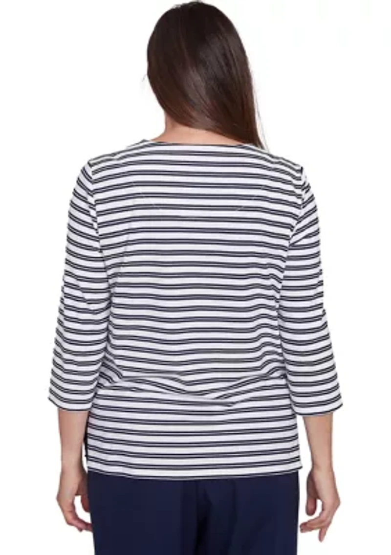 Petite Block Island Stripe with Embroidered Yoke Top