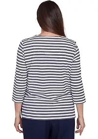 Petite Block Island Stripe with Embroidered Yoke Top