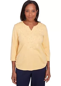 Petite Block Island Tonal Embroidered Yoke Top