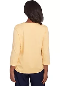 Petite Block Island Tonal Embroidered Yoke Top