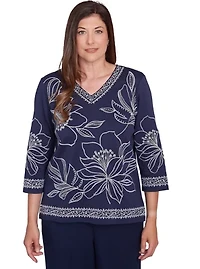 Petite Block Island Exploded Floral Embroidery Top