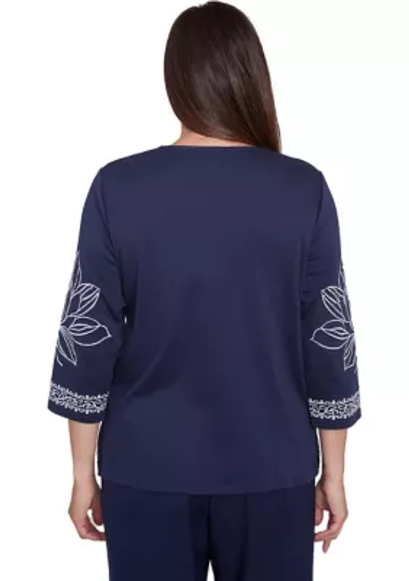 Petite Block Island Exploded Floral Embroidery Top