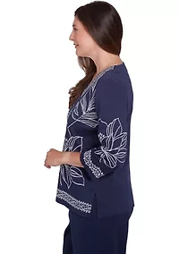 Petite Block Island Exploded Floral Embroidery Top