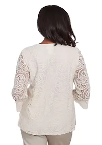 Petite 3/4 Sleeve Lace Knit Top