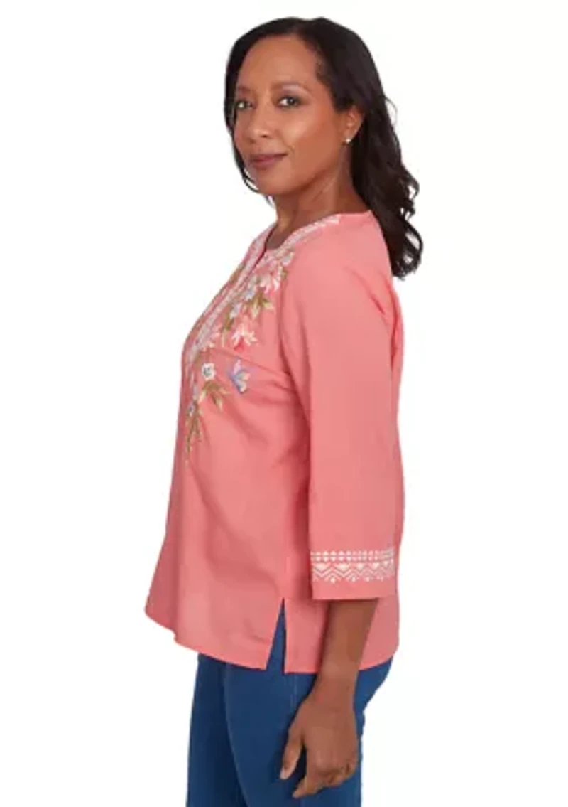 Women's Free Spirit Yoke Embroidery Flutter Cuff Top