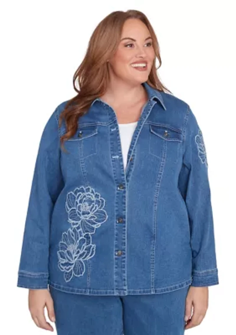 Plus Free Spirit Floral Appliqué Jacket