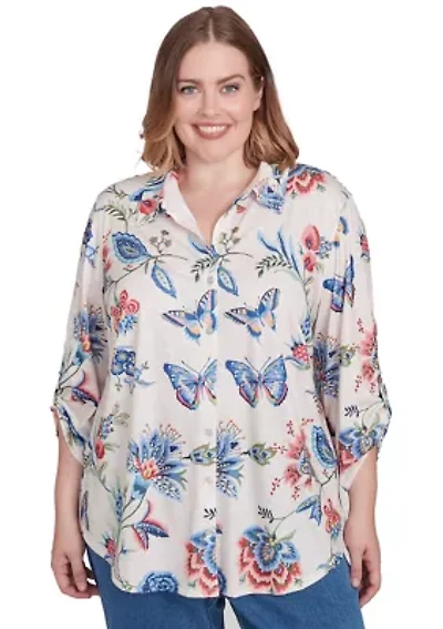 Plus Free Spirit Butterflies Printed Top