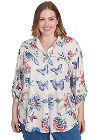 Plus Free Spirit Butterflies Printed Top