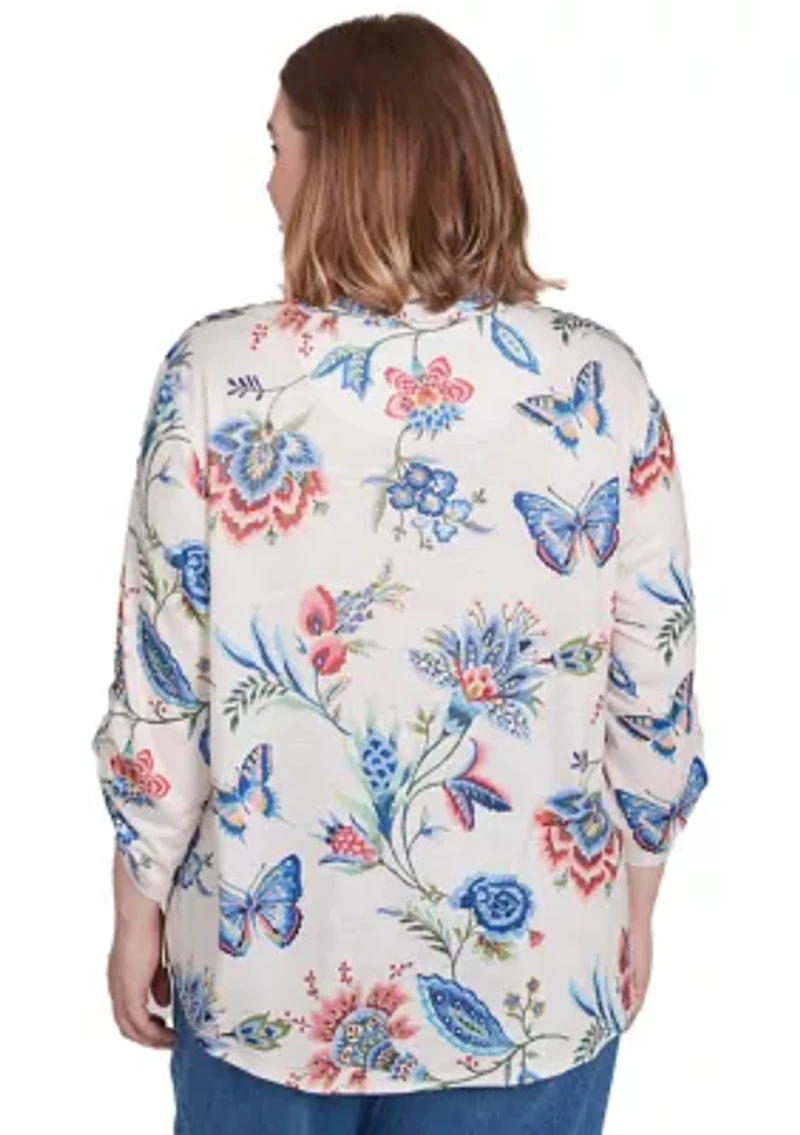Plus Free Spirit Butterflies Printed Top