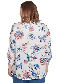 Plus Free Spirit Butterflies Printed Top