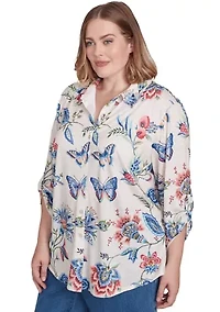 Plus Free Spirit Butterflies Printed Top