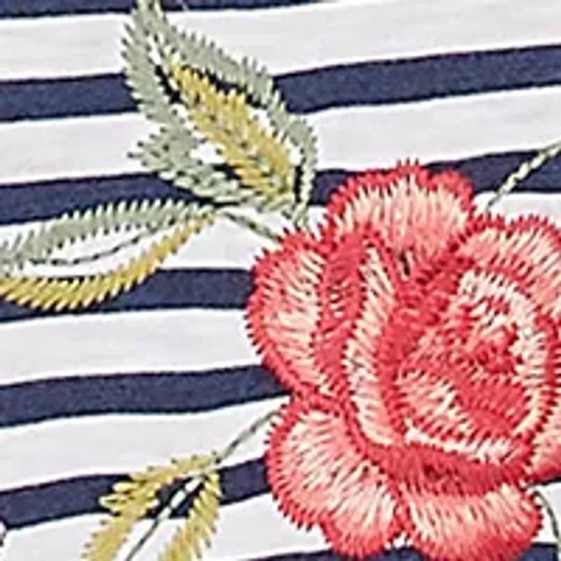 Plus Free Spirit Stripe Embroidered Butterflies Top