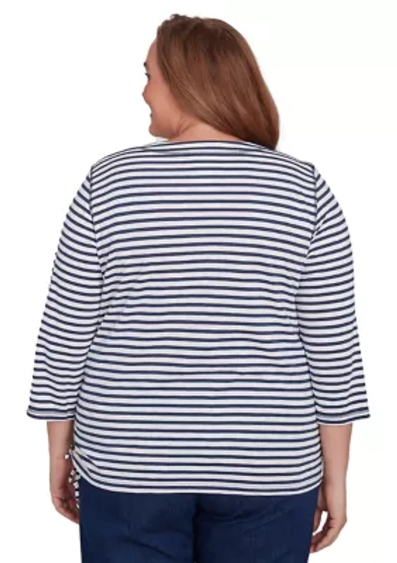 Plus Free Spirit Stripe Embroidered Butterflies Top