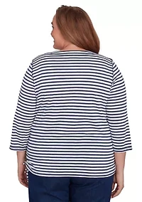 Plus Free Spirit Stripe Embroidered Butterflies Top