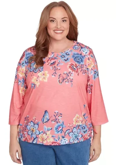 Plus Free Spirit Drama Placed Floral Print Top