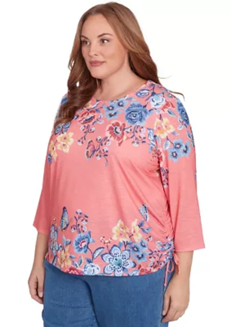 Plus Free Spirit Drama Placed Floral Print Top