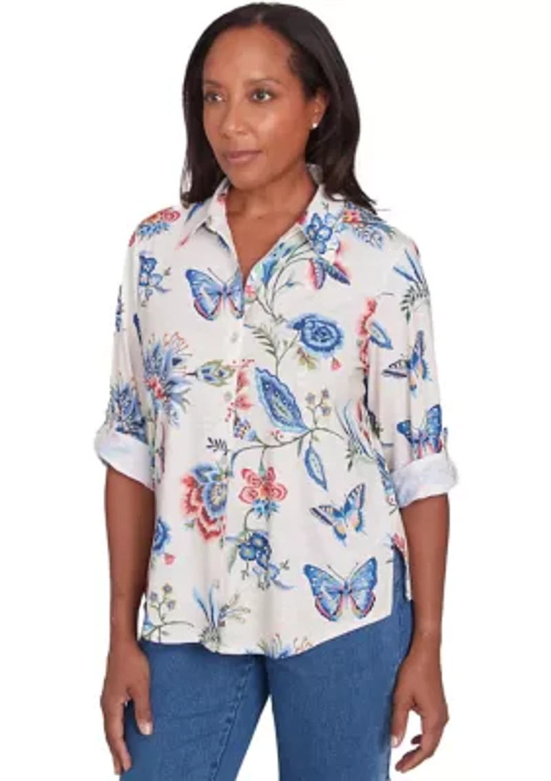 Petite Free Spirit Butterflies Printed Top