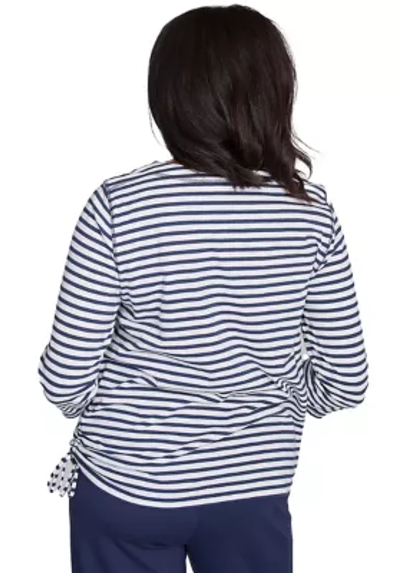 Petite Free Spirit Stripe Embroidered Butterflies Top