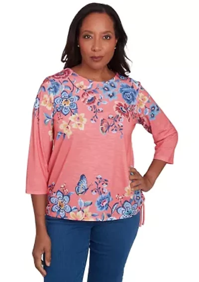 Petite Free Spirit Drama Placed Floral Printed Top