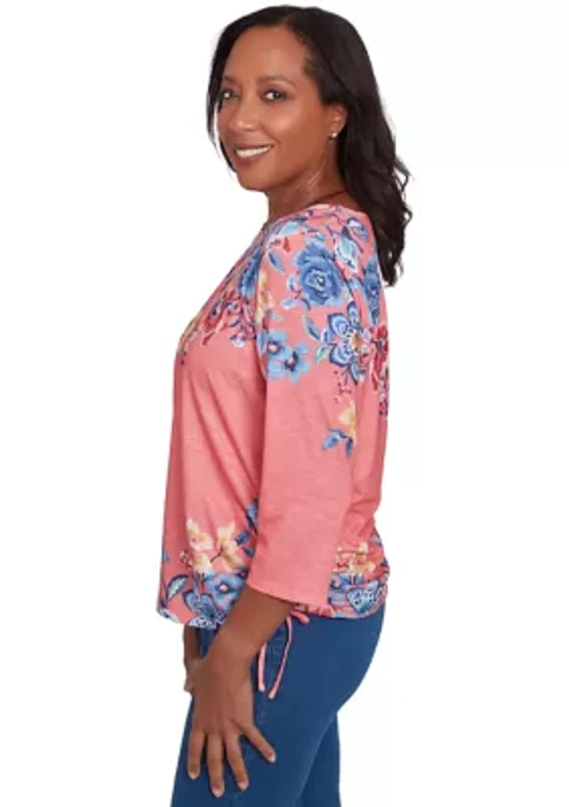Petite Free Spirit Drama Placed Floral Printed Top