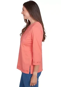 Petite Free Spirit Cut Out Yoke Solid Top