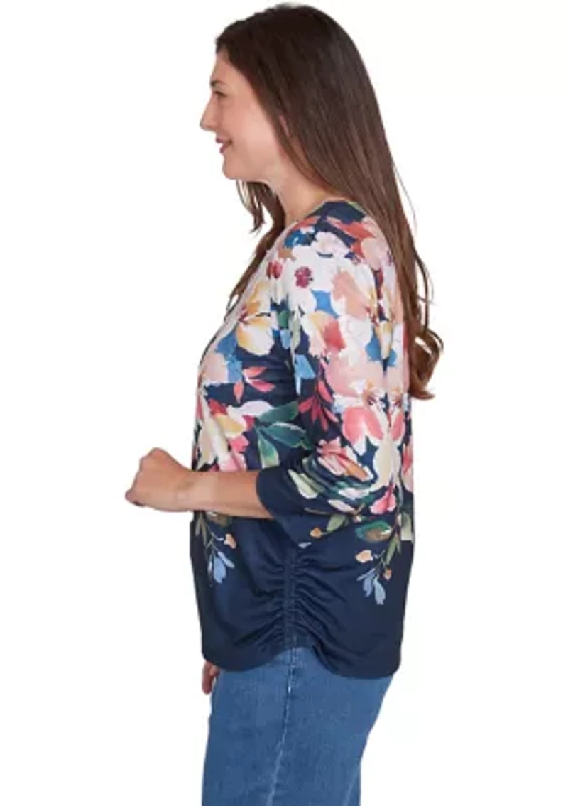 Petite Free Spirit Placed Yoke Floral Printed Top