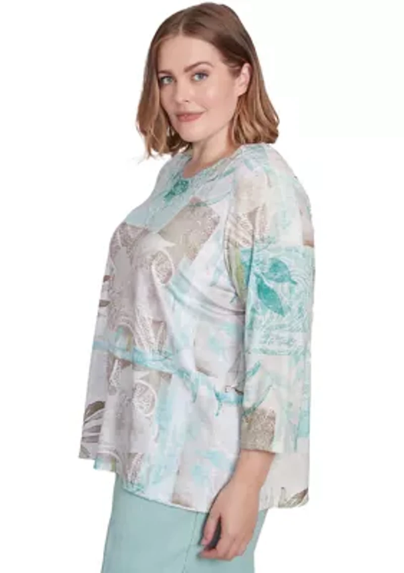 Plus Kensington Gardens Texture Leaves Patchwork Top
