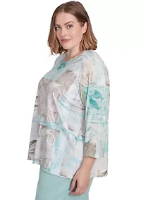 Plus Kensington Gardens Texture Leaves Patchwork Top