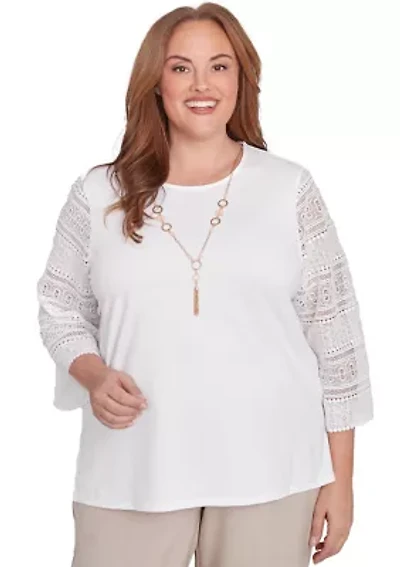 Plus Kensington Gardens Solid Top with Lace Sleeves